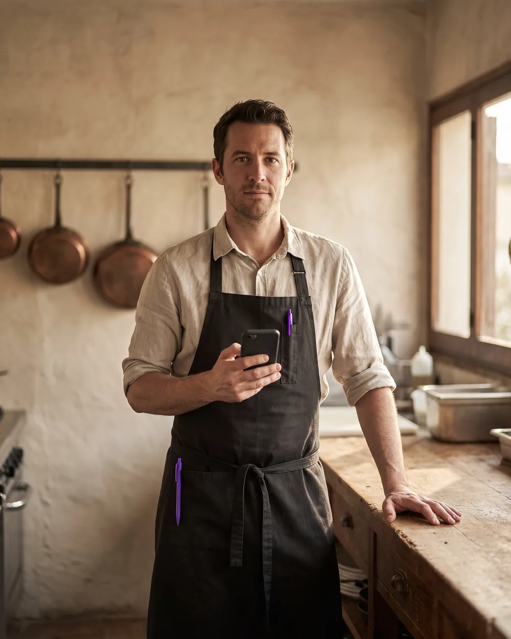 Una responsabile consulta note su smartphone e prepara un ordine condiviso.